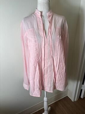 Lee Mathews Pink Front Pleat Hi Low Hem Long Sleeve Shirt Sz 0